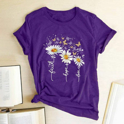 Women T-shirt Print Short Sleeve Casual Tee Short Regular Broadcloth Cotton XXL