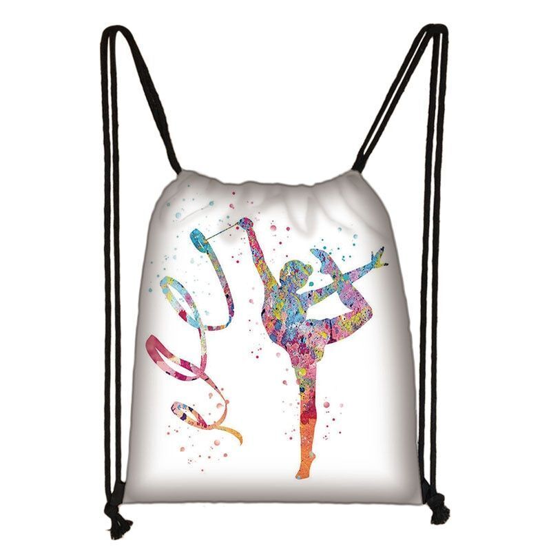 Watercolor Art Print Backpack Drawstring Bag Daypack Gymnast Storage Bag Travel