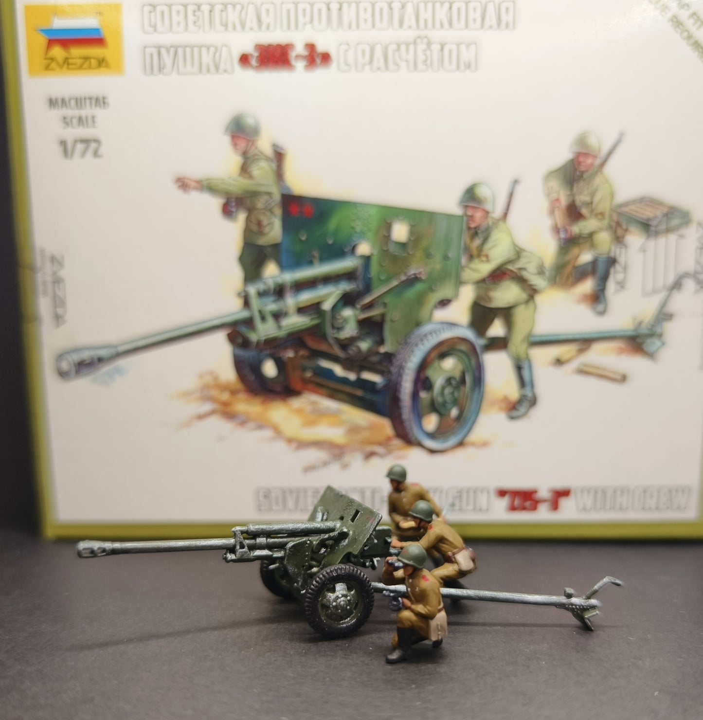 1/72 WWII Soviet Union ZIS-3 Anti-tank Battery 3pc Soldiers Finished Scene Model