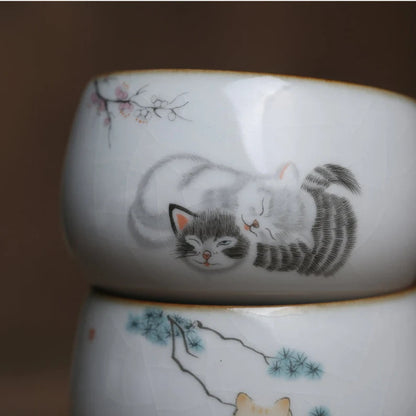 Embersceramic Ceramic Tea Cup Cute Cat Kung Fu Cup 90ml
