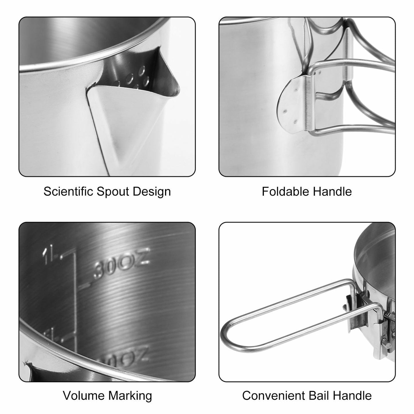 1L/1.2L Pot Set Camping Stainless Steel Cooking Kettle Portable Outdoor Picnic