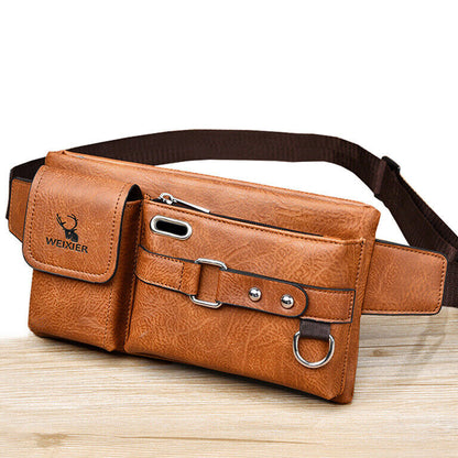 Men's PU Leather Crossbody Bag Outdoor Tactical Chest Pack Funny Waist Phone Bag