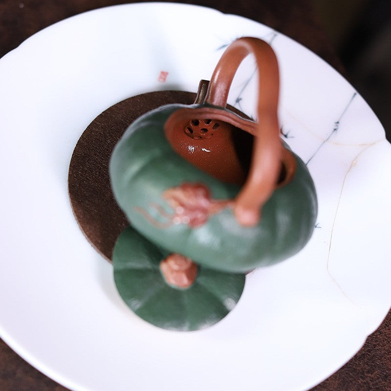 Yixing Pure Handmade Tea Pot 100ml Mimetic Style Slip Coating Overhead Handle