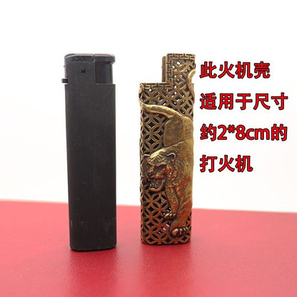 Vintage Brass Tiger Lighter Case Hollow Out Cover for 2*8cm Lighter