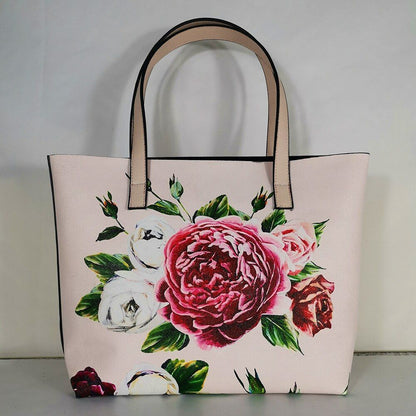 Floral Traveling Shoulder Bag Textured Leather Shopper Large Bag Women Handbags