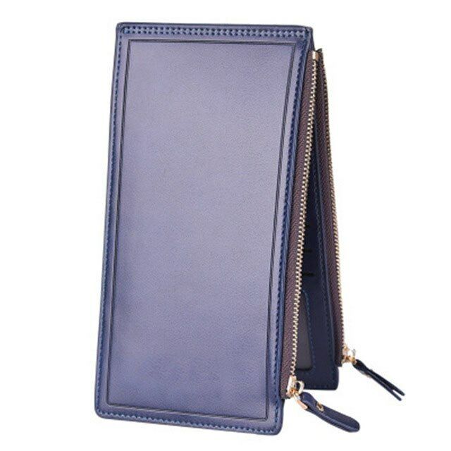 Unisex Long Zipper Wallet Card&ID Bag Clamps Purse Genuine Male&female Cash Clip