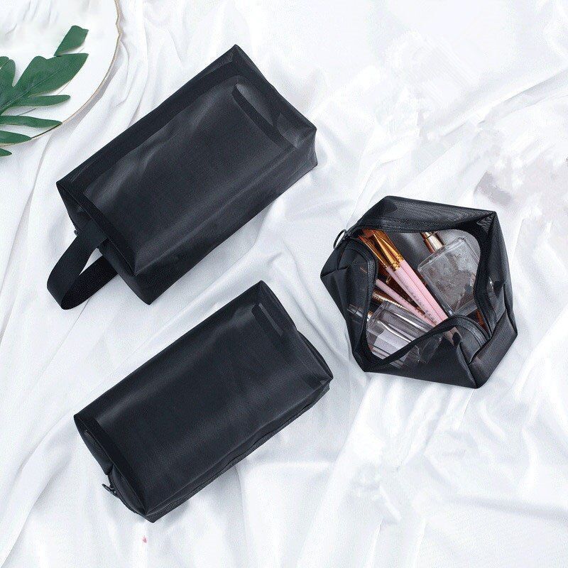 Clear Black Makeup Bags Travel Toiletry Cosmetic Organizer Pouch Set Mesh Purse