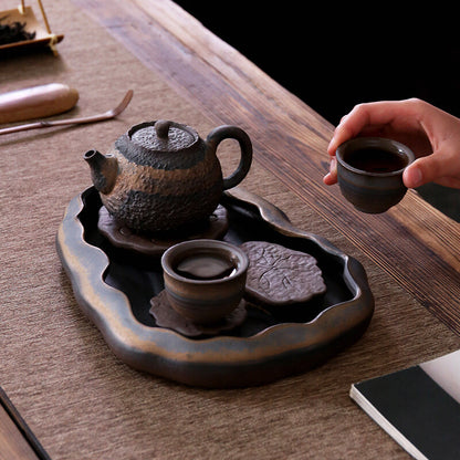 27.5cm Tea Plate Crude Pottery Tea Tray Serving Tray Reservoir Kung Fu Tea Set