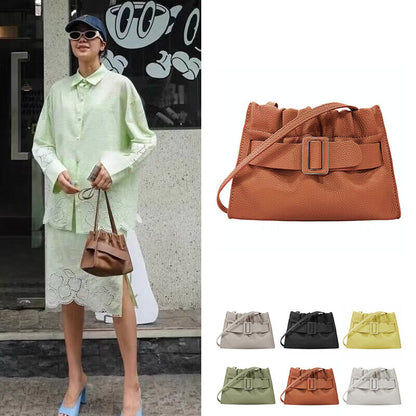 Real Leather Oversized Buckle Scrunchy Soft Ruched Clutch Shoulder bag Crossbody