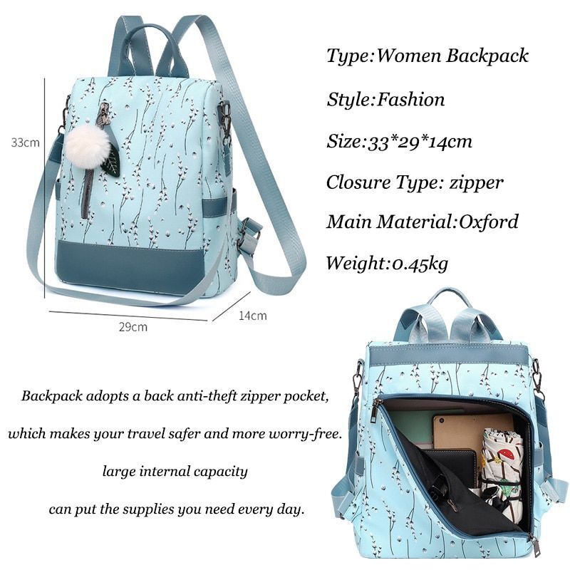 Backpack College Students School Bags Flower Print Backpack Casual Traveling Bag