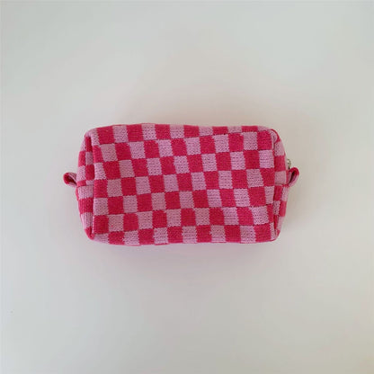 Lattice Cosmetic Bag Knitted Fabric Makeup Organizer Travel Toiletry Beauty Case