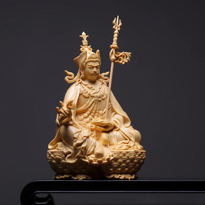 Wood Carved Padmasambhava Statue Guru Rinpoche Tibetan Buddhism Sculpture
