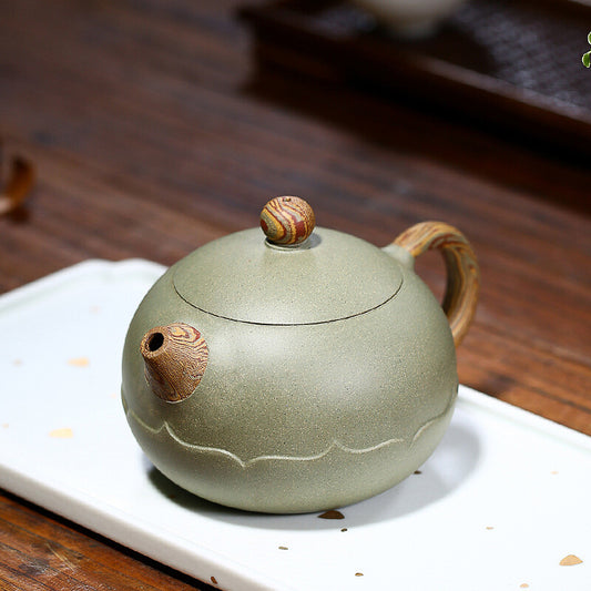 Collect Chinese Yixing Zisha Pottery Bean Green Clay 350ML Mesh Xishi Teapot 西施