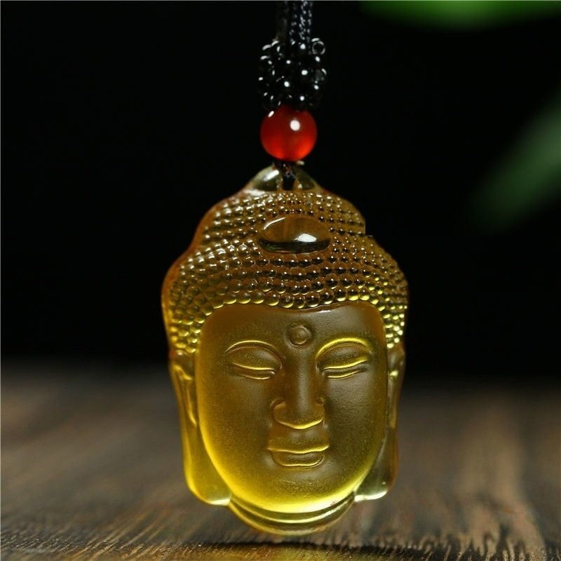 1pc New Natural Crystal Carved Buddha Head Pendant Necklace Amulet SweaterChain