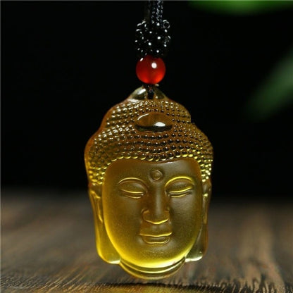 1pc New Natural Crystal Carved Buddha Head Pendant Necklace Amulet SweaterChain