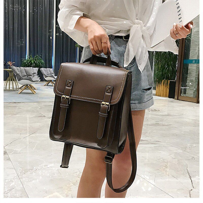 Vintage Backpack Female Synthetic Leather Bag School Shoulder Purse 28*10*30 CM