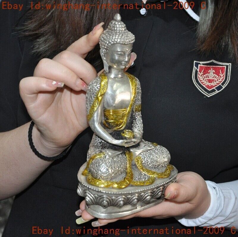 Old Tibet Buddhism Tibetan Silver Gilt Shakyamuni Medicine Buddha Buddha Statue