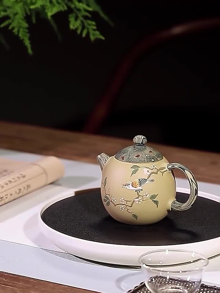 Full Handmade Tea Pot Marked Bird Relief Real Yixing Zisha Clay Master Pot 190ml
