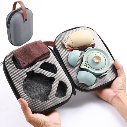 Tea Pot + 2 Tea Cups + Tea Canister + Portable Bag Ceramic Tea Set For Travel