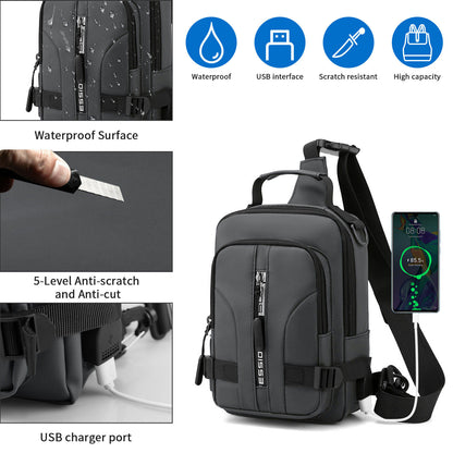 Men's Sling Backpack Waterproof Anti-theft Shoulder Crossbody Chest Bag USB Port