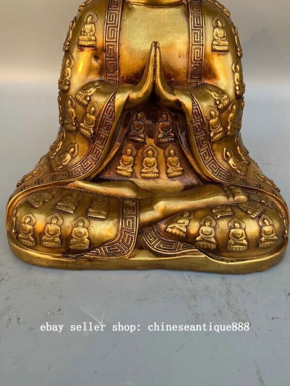 11" Qianlong Year Marked Copper Gilt Shakyamuni Sakyamuni Amitabha Buddha Statue
