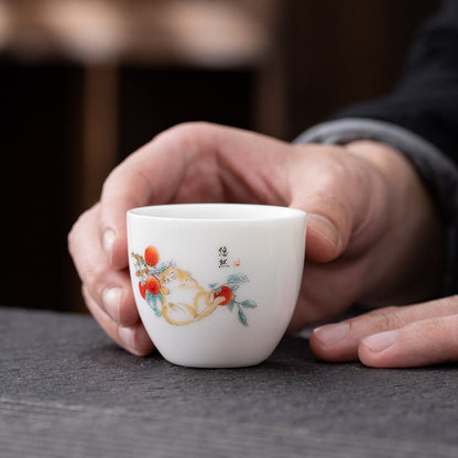 One Cup Fat Mutton Jade Porcelain Tea Cup Love Cat Print Kungfu Tea Cup 70ml New