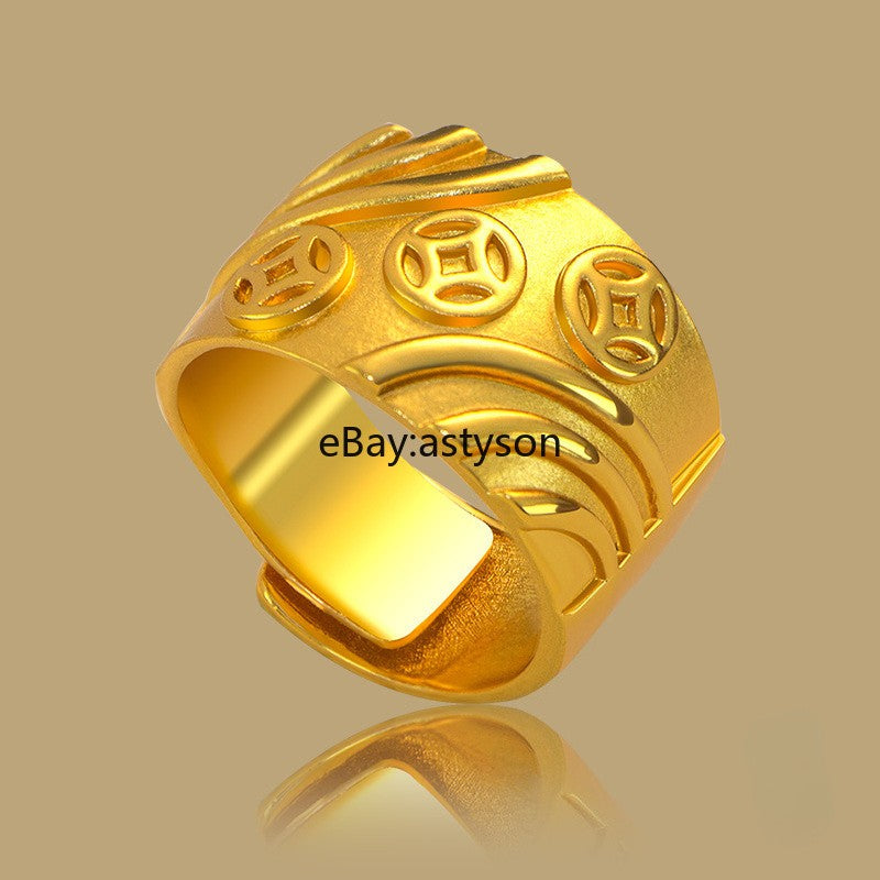Men's Attracting Sand Surface 24K Gilding YELLOW GOLD Plated Ring