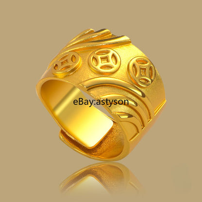 Men's Attracting Sand Surface 24K Gilding YELLOW GOLD Plated Ring