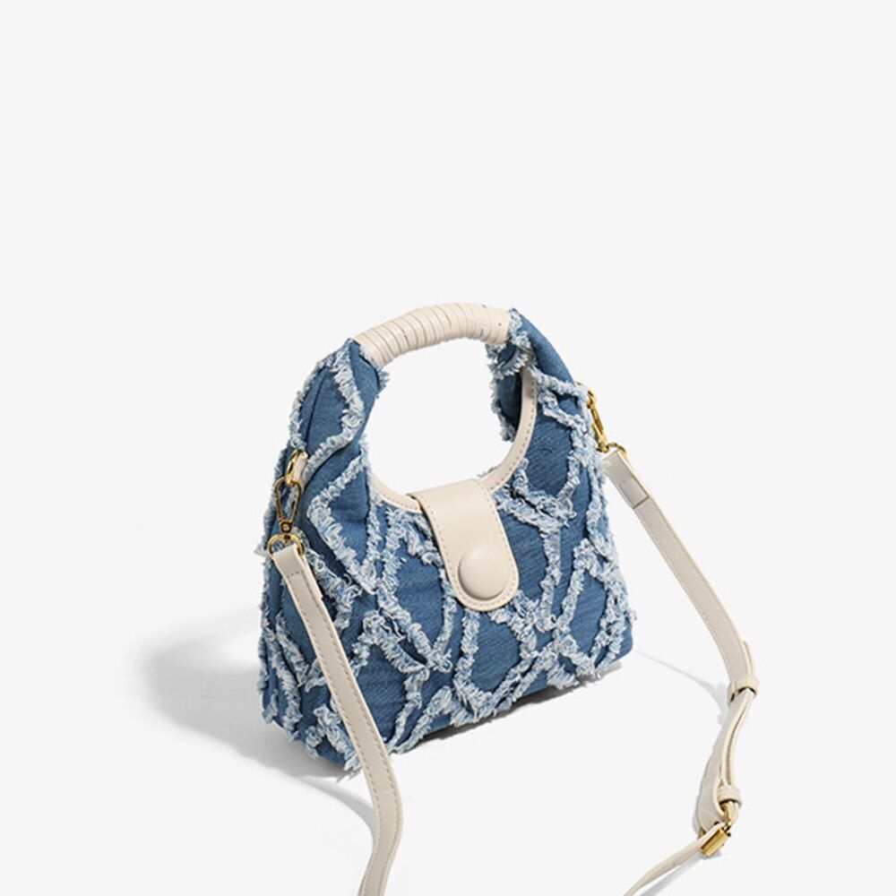 Cute Small Crossbody Shoulder Purse Denim Handbag Blue White Fashion 20*8*15 CM