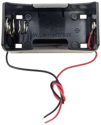Single 'D' Cell Battery Holder with Wire Leads, Plastic Case (2.71"×1.45"×1.22")