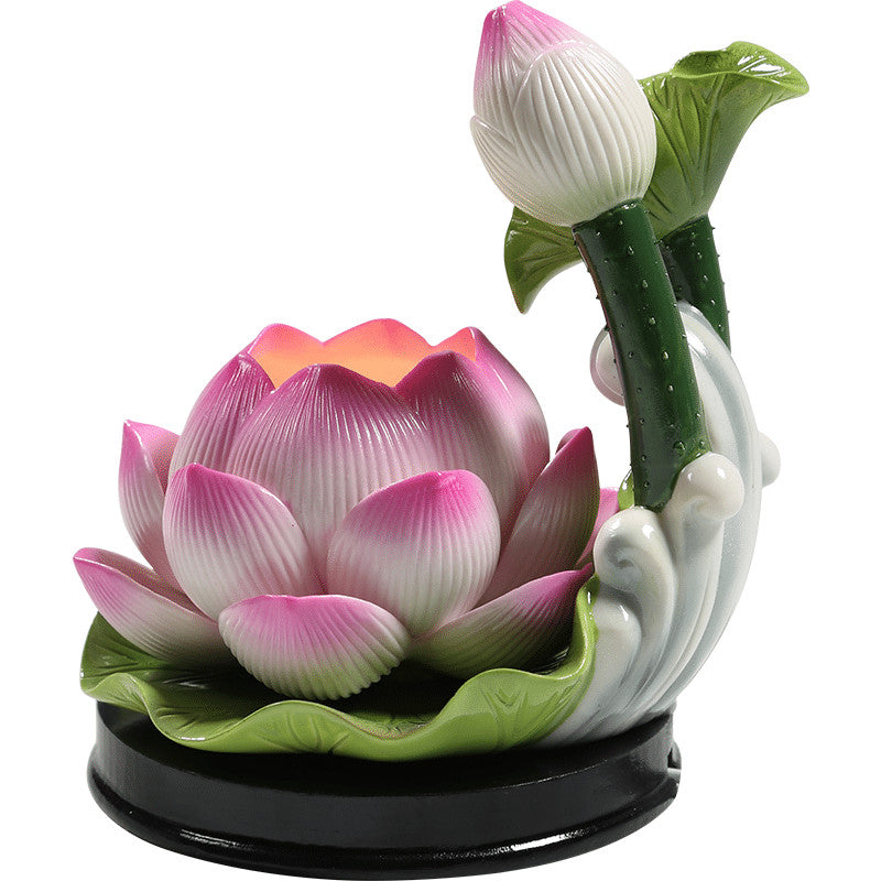 1 Pairs LED Buddhism Porcelain Lamp Buddha Table Desk Altar Lotus Statue Light