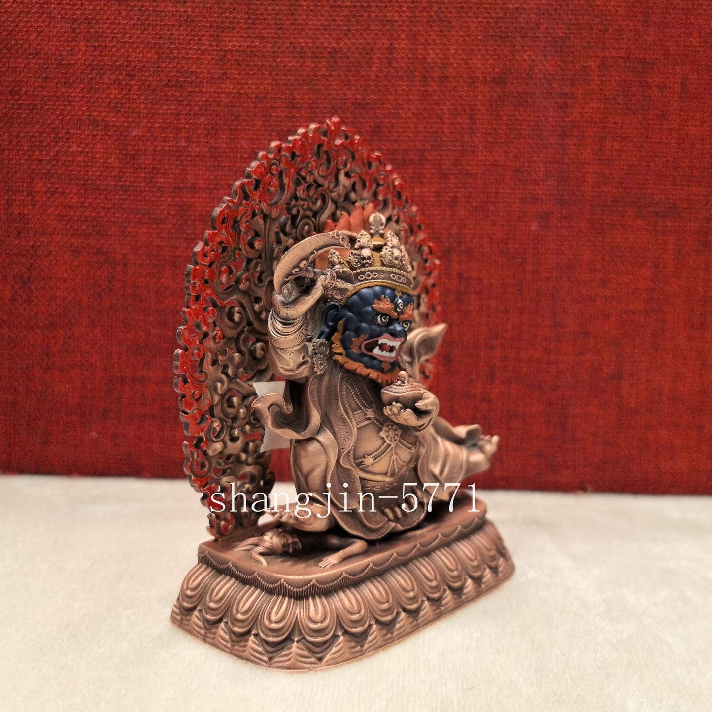 10CM Copper Statue Blessing Black Robe Two Arms Mahakala Protector Buddha
