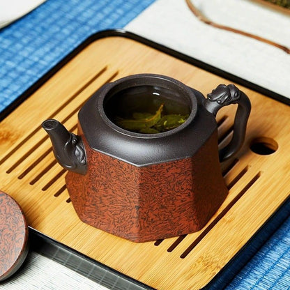 Handmade Yixing Zisha Teapot 300ml Octagonal Dragon Design Purple Clay Tea Pot
