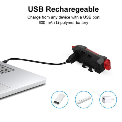 5 LED USB Rechargeable Bike Tail Light Bicycle Safety Cycling Warning Rear Lamp