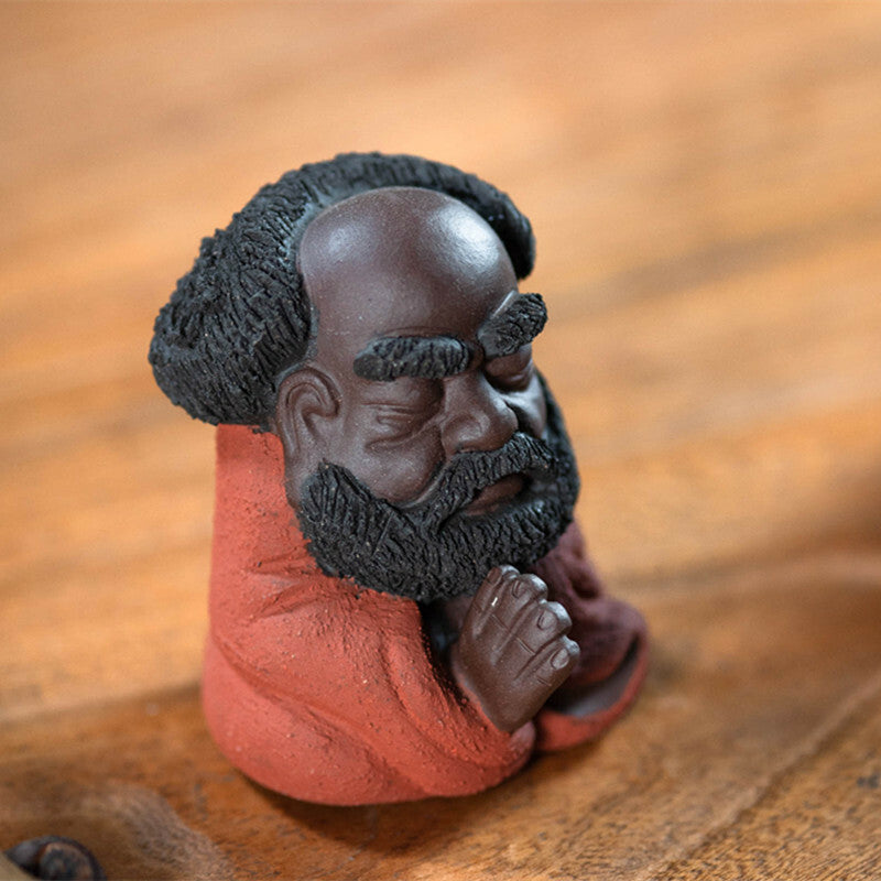 Chinese Yixing Zisha Purple Mud Pottery Lovable Taoism Dharma Tea Pet Statues