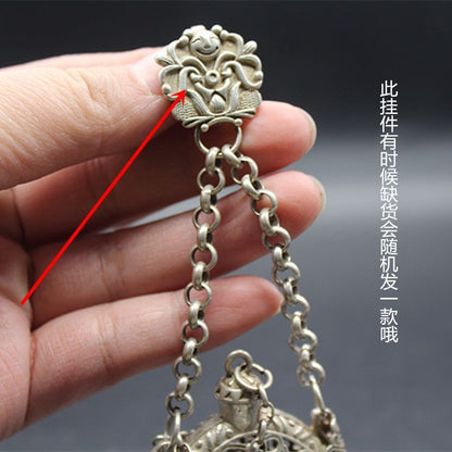 Vintage Chinese Silver Plated Copper Double Fish Openwork Incense Sachet Pendant