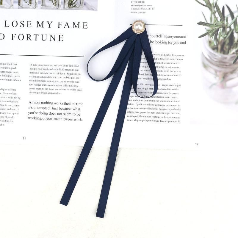 Women Pre-Tied Collar Bowknot Pearl Ribbon Brooches Pin Bow Tie Vintage Neckties
