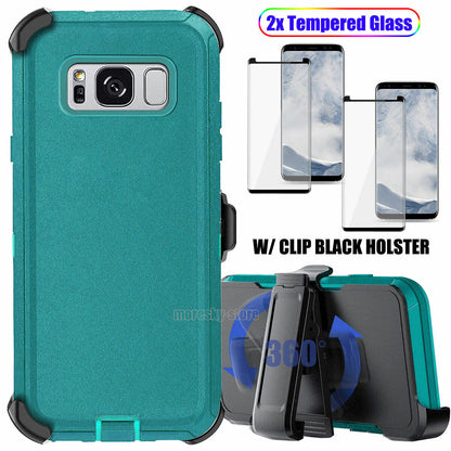 Case Clip Holster Cover, Tempered Glass Protector For Samsung Galaxy S8 Plus