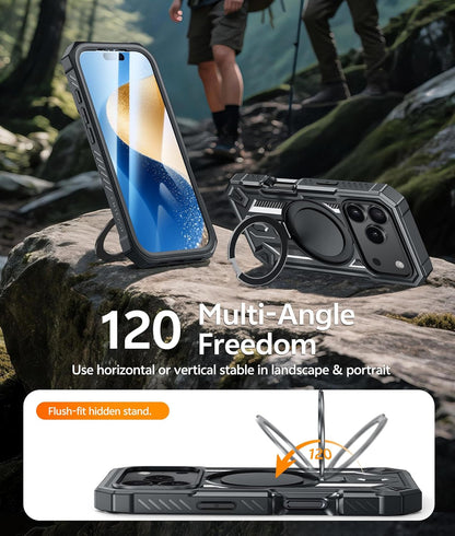 for Iphone 17 Pro Case: Magnetic Stand Case with Built-In Screen Protector Compa