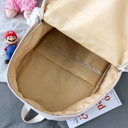 Corduroy Women Backpack Solid Color Female Student Travel Shoulder Bags School
