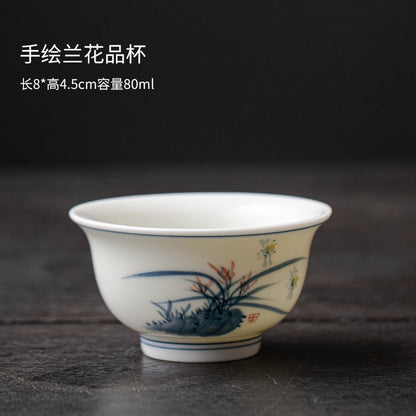 Hand Drawn Sheep Fat Jade Porcelain Tea Cup Tea Making Blue and White Tea Set
