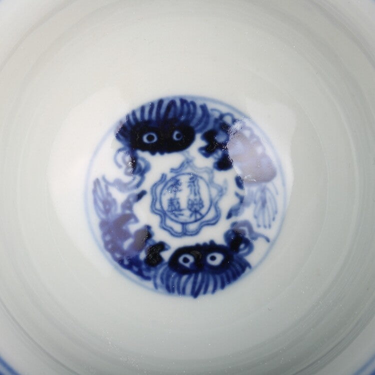 3.6" Chinese Blue and White Porcelain 120ML Twine Lotus Flower Branch Teacup Cup