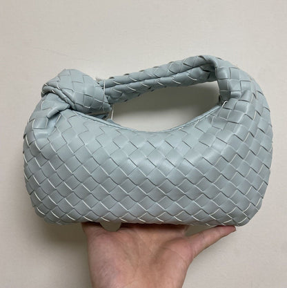 Leather Handbag Mini Shoulder Bag Purse Style Silver Weave Soft Underarm Bags