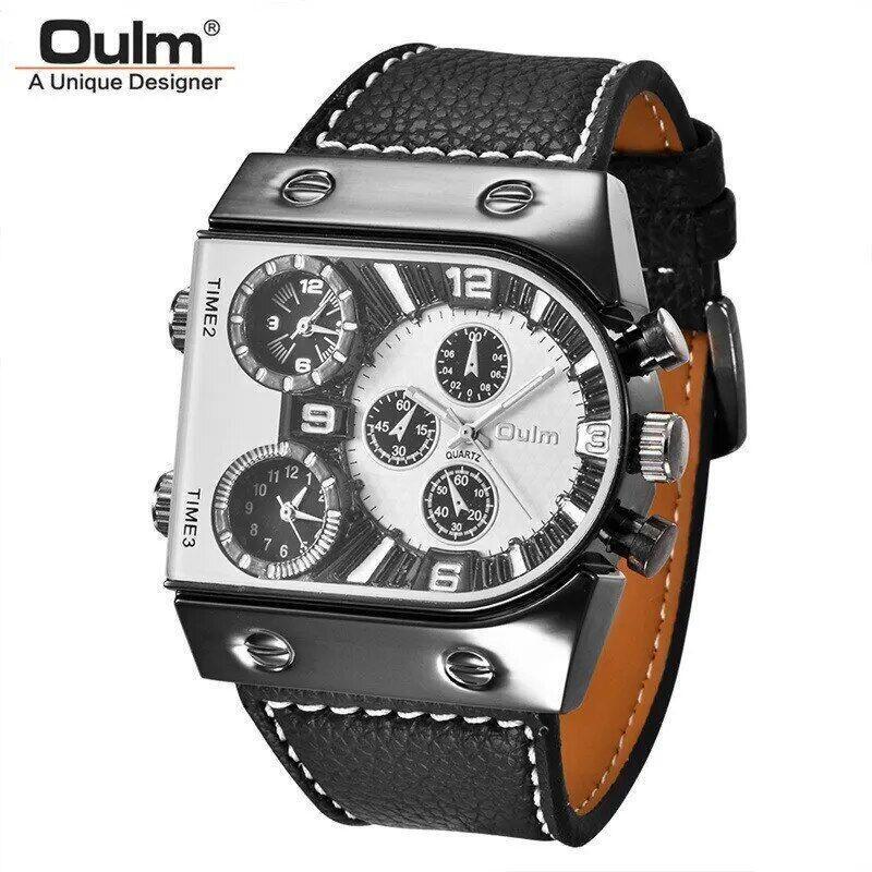 Reloj De Pulsera Grande Cuarzo Multi-zona Correa De Cuero Deportes Para Hombres
