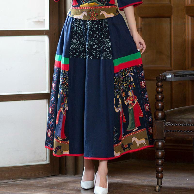 Chinese Women Top Short Skirt Two Piece Set China Ethnic Cotton Linen Tang Suit
