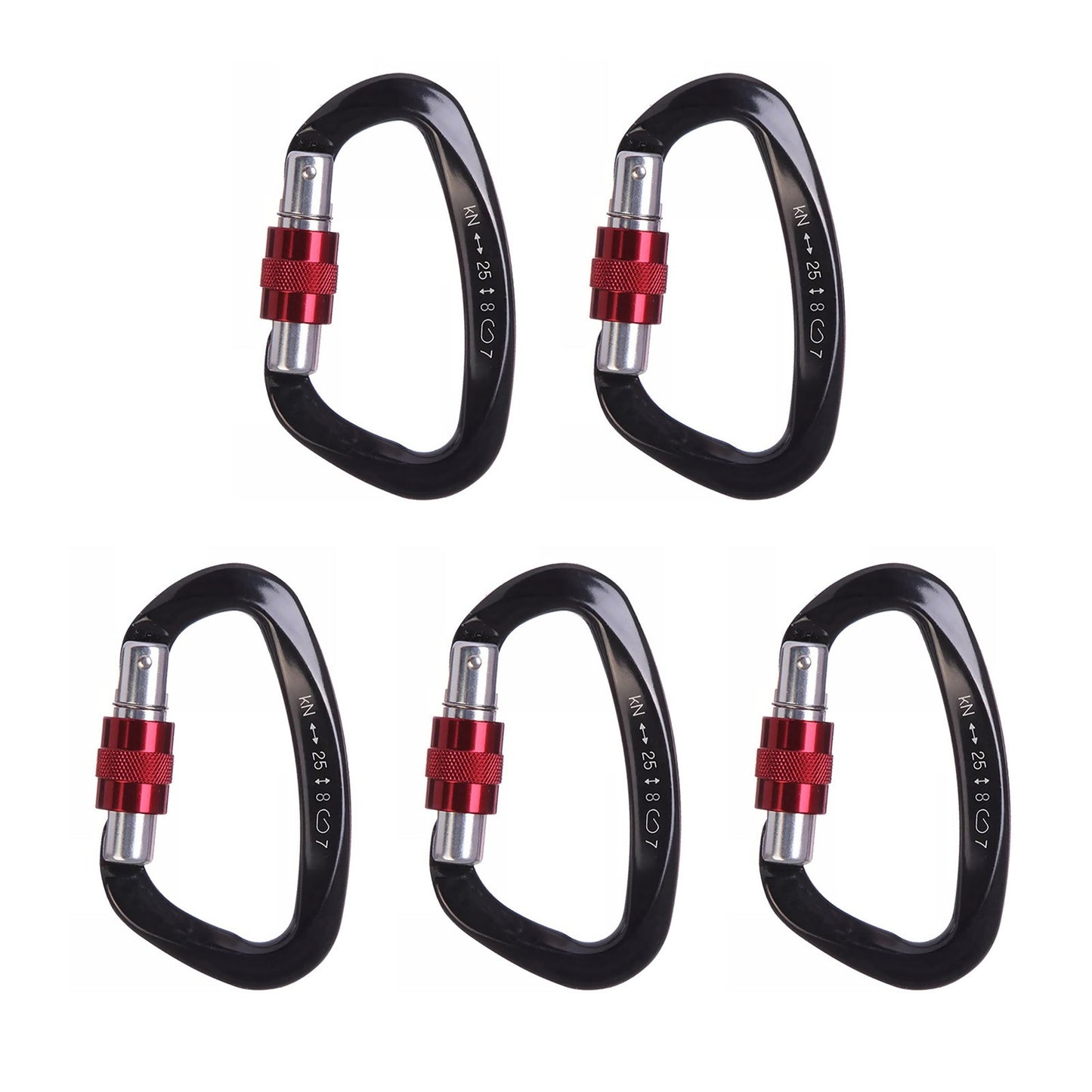 5Pcs Black 25KN Aluminum Carabiner Screw Locking Hook For Climbing Caving uq