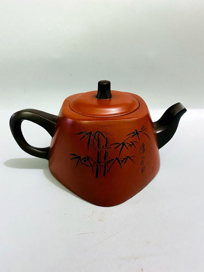 l-0Chinese Yixing Zisha Clay Handmade Exquisite Teapot （双色刻绘壶 底款：顾景舟）