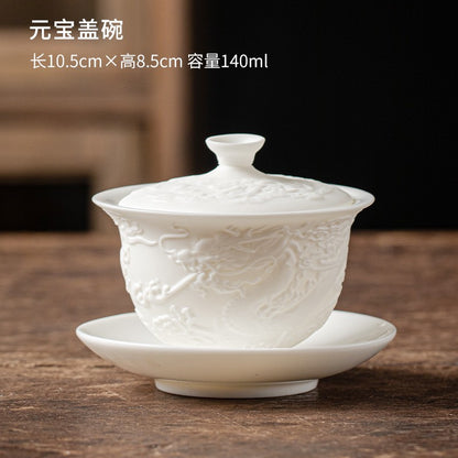 Relief San Cai Gaiwan Tea Cup Ceramic Set Kung Fu Tea Set