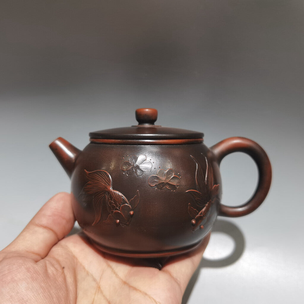 Chinese Yixing Zisha Clay Handmade Kiln change Fish Pattern Teapot
