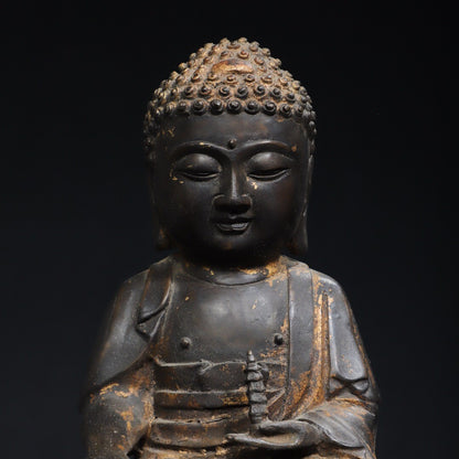 8" Old Antique Tibet Tibetan Buddhism Temple Bronze Gilt Medicine Buddha Statue